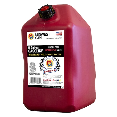 Midwest Can Gas Can, Plastic, 5 gal, Speed-Flo Spout, Flame Shield Safety System, Red, Gasoline 5010